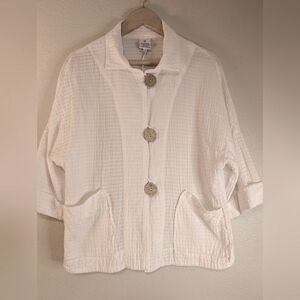 Focus Casual Lifestyle White Waffle Jacket Oversized Size Small 100% Cotton